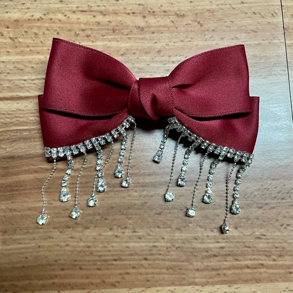 Big Satin Bow Rhinestones French Barrette Hair Clip
